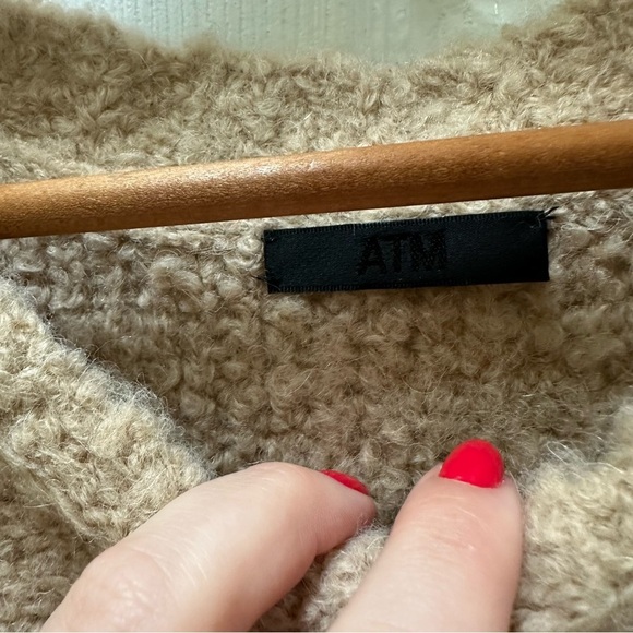 ATM Tan Beige Sweater crew fringe  XS - Picture 2 of 7